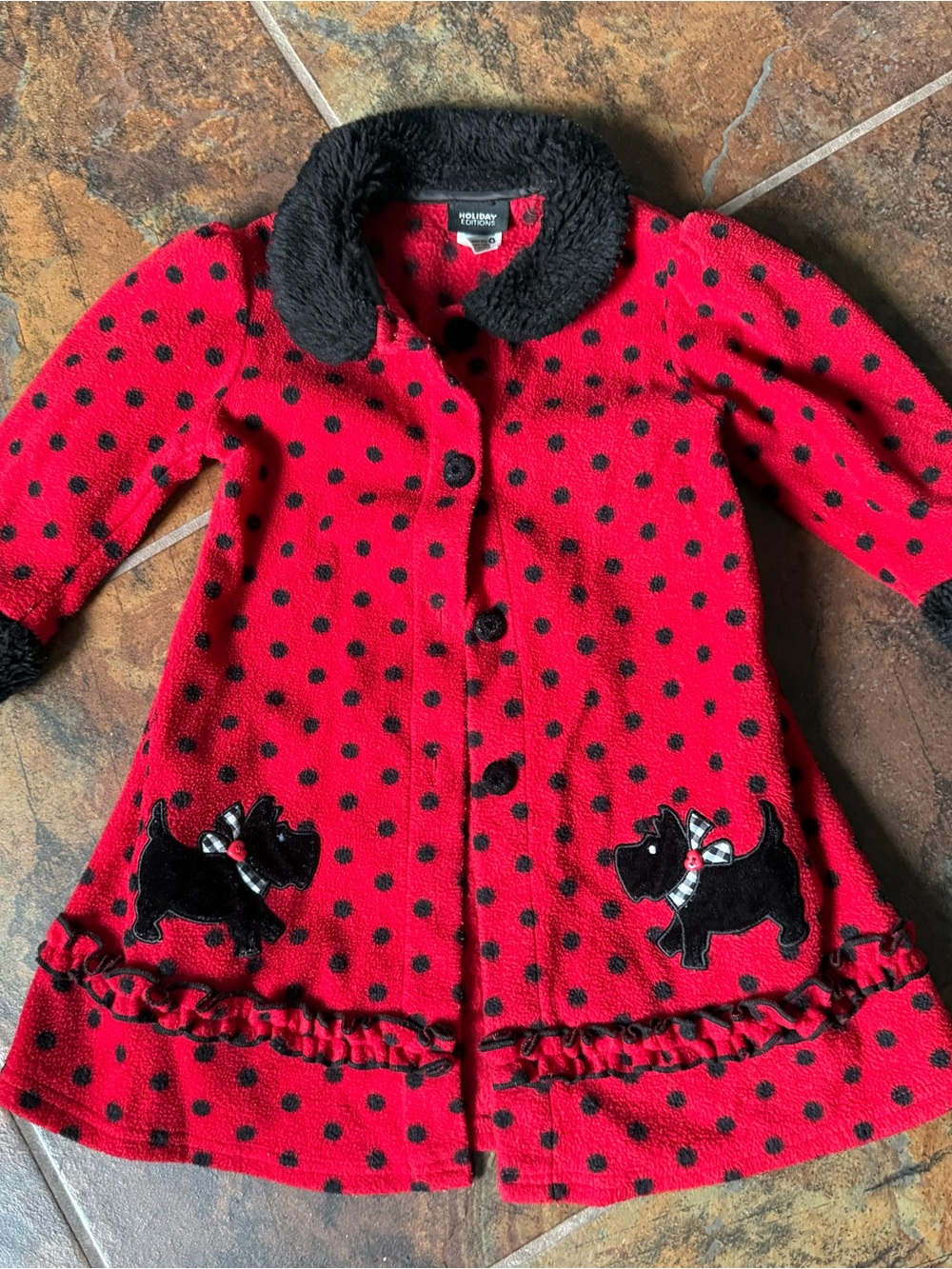 Holiday Editions Red & Black Girl’s Coat Fleece Scottie Dogs